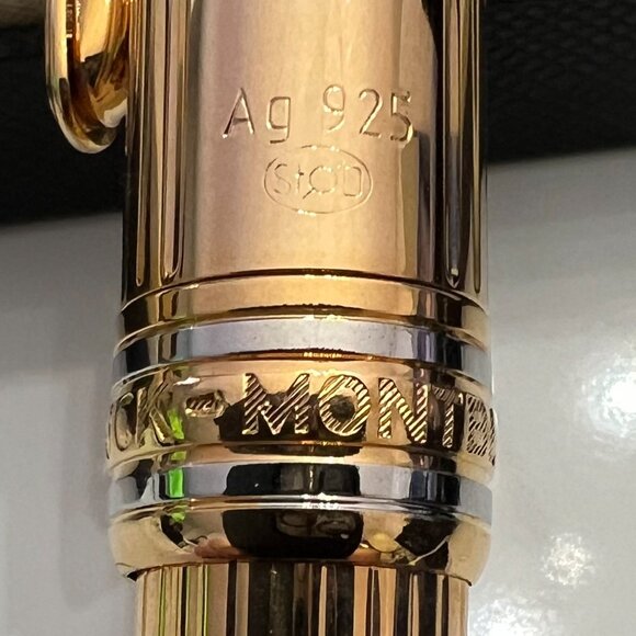 Mont Blanc Sterling Silver w/24K Gold Plate Fountain Pen + Ink Bottle! - Picture 3 of 16